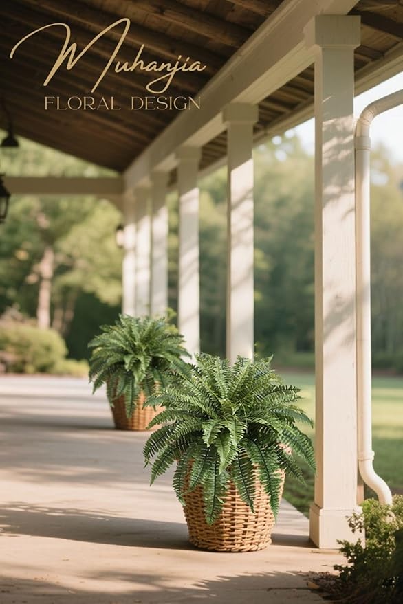 41" Silky Artificial Boston Fern Bush,Set of 2, Fake Fern Large Hanging Plant That Look Real for Outdoors Home Decor,61Branches. (41" 2Pcs61Fronds)