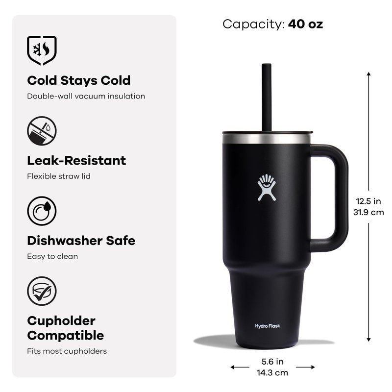 Hydro Flask Travel Tumbler with Handle, Lid and Straw - Insulated Stainless Steel in 40 Oz Nectar Orange