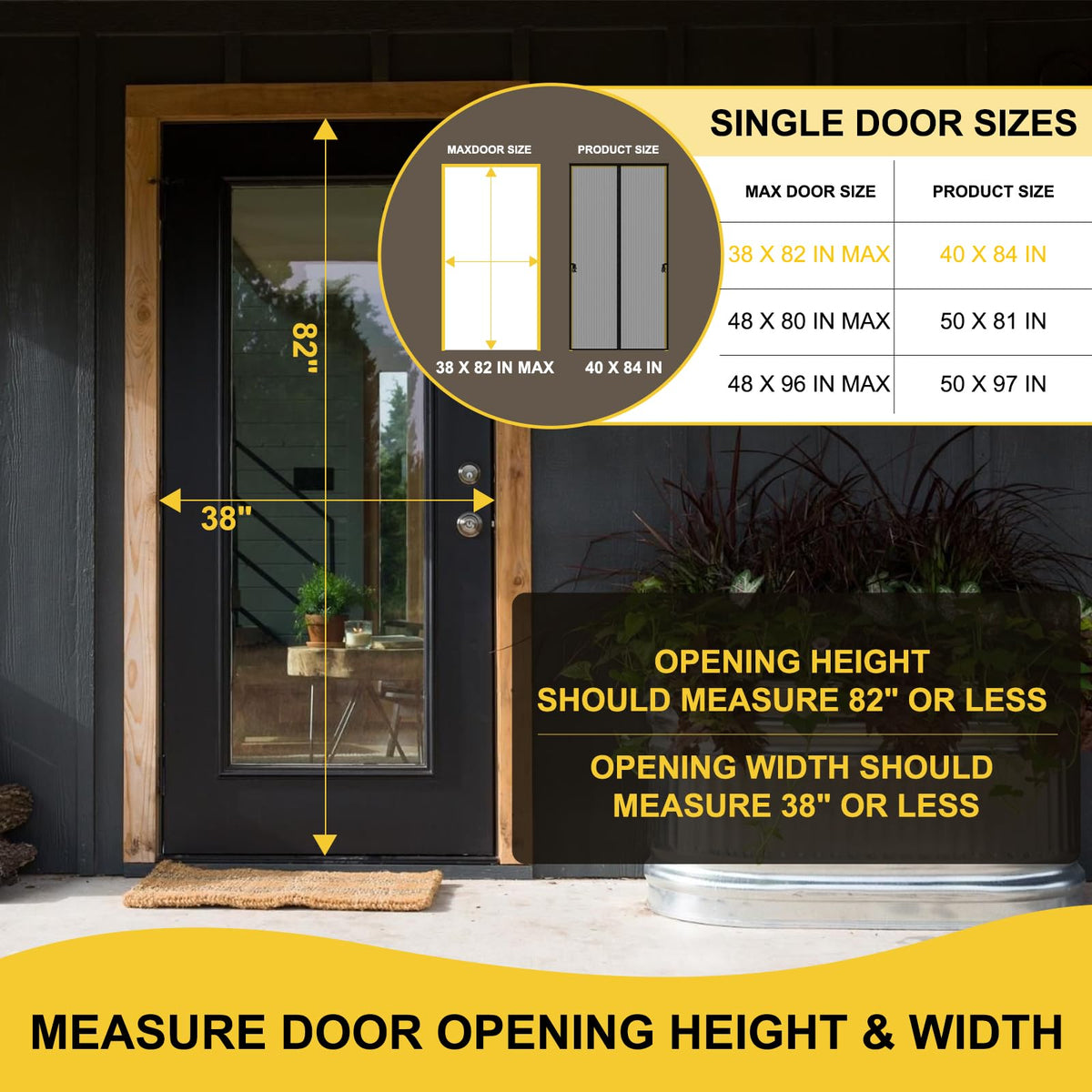 Magnetic Screen Door - Fit for Door Size:38x82 Inch, Screen Itself Size:40" x 84", Hands Free Mesh Partition,Heavy Duty Screen Door Mesh Curtain Keeps Bugs Out, Frame Hook & Loop, Pet and Kid Friendly