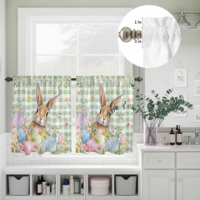 Kitchen Curtains Tiers and Valance Set of 3, Easter Light Filtering Window