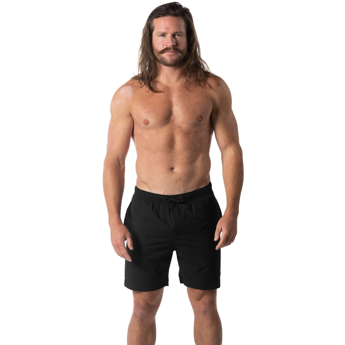 Third Wave Swim Trunks with Compression Liner - Men's Premium 7 Inch Inseam Quick Dry Swim Shorts for Beach and Swimming (Black/Black 7 M)