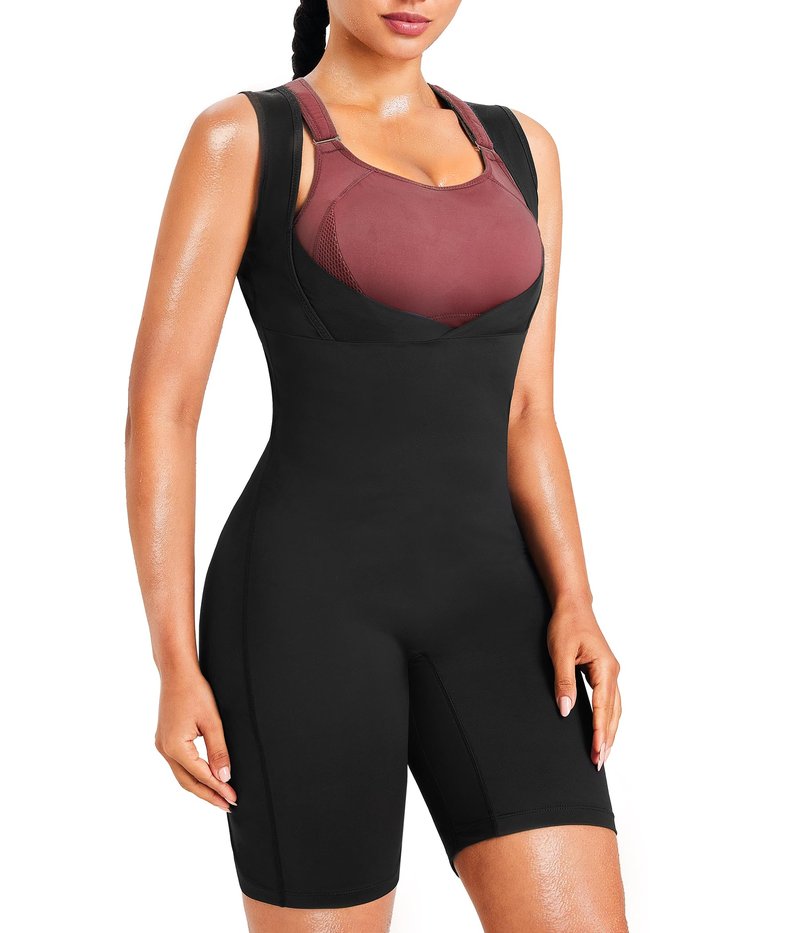Junlan Sauna Suit for Women Full Body Sweat Jumpsuit for Working Out(Black,Large)