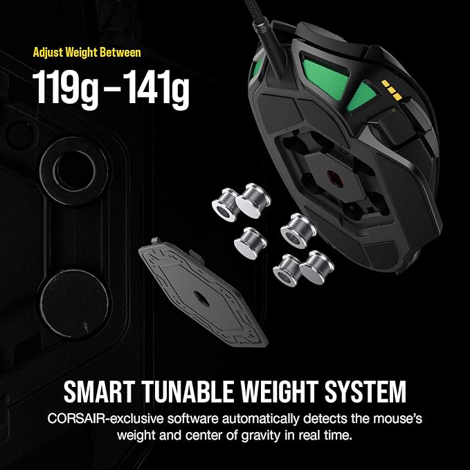 Corsair NIGHTSWORD RGB Gaming Mouse for FPS, MOBA - 18,000 DPI - 10 Programmable Buttons - Weight System - iCUE Compatible - Black