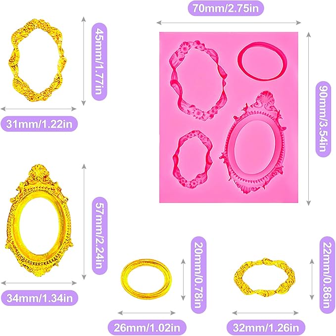 ZeriLion Baroque Fondant Molds Set - 3 Pcs with Crown, Vintage Photo Frame Shapes for Cake Decorating, Cupcake Toppers, Gum Paste, Chocolate, Candy, Polymer Clay Making