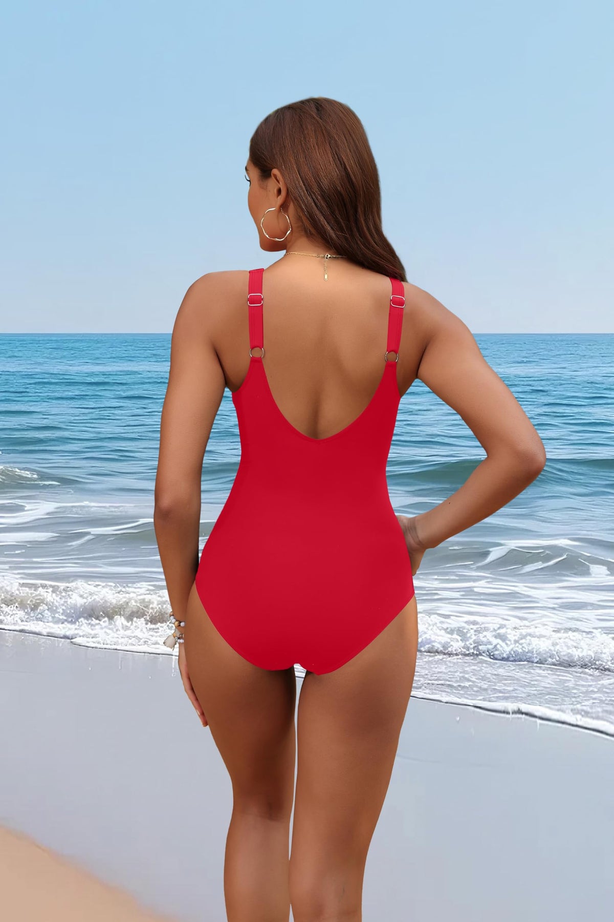 Holipick Red Women Tummy Control One Piece Swimsuit - Push Up Bathing Suit Full Coverage Slimming Swimwear L