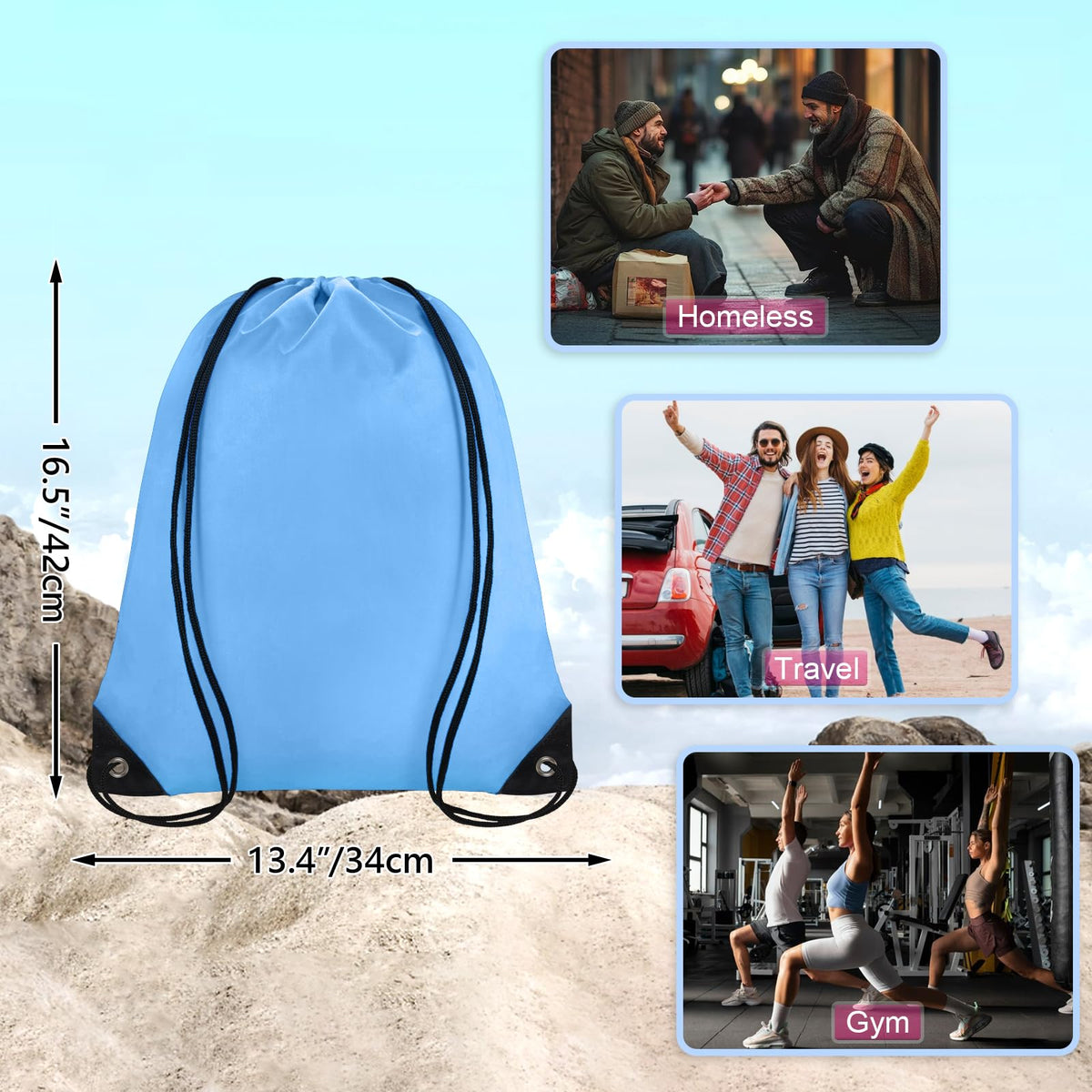 Grneric Drawstring Bags Bulk 14 Pcs Drawstring Backpack Bulk Cinch Bag Sackpack for Men Women Gym (Sky Blue)