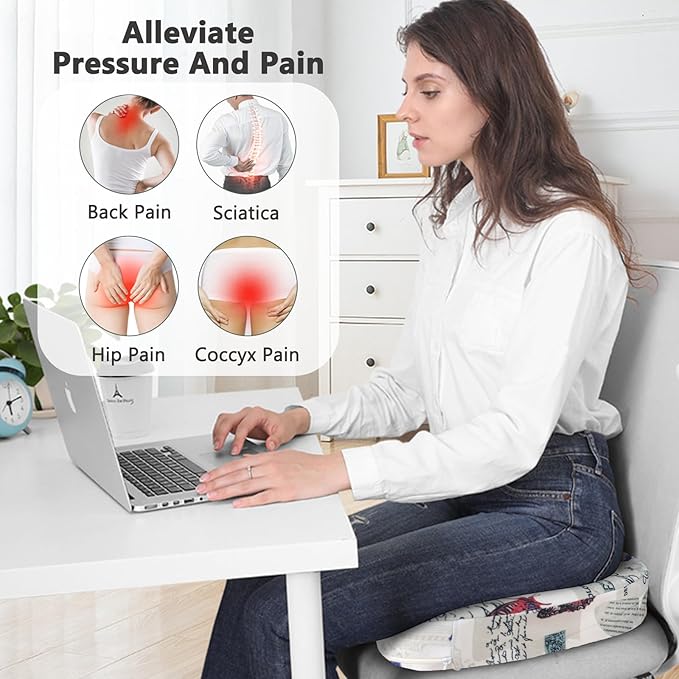 Tailbone Pain Relief Cushion, Memory Foam Seat Cushion for Pressure Relief Coccyx Cushion for Sciatica Pain Ergonomic Seat Cushion for Office Desk Chair