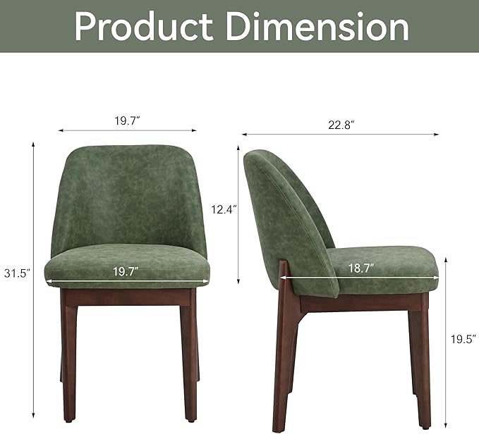 VKNOW Modern Dining Chairs Set of 2, Faux Leather Kitchen Chairs with Wood Legs, Upholstered Side Chair for Kitchen Dining Room, Green