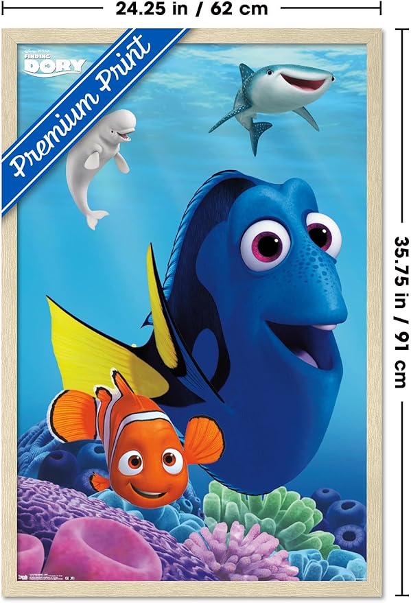 Trends International Disney Pixar Finding Dory - Dory Wall Poster, 34L x 22.4W, Blonde Framed Version