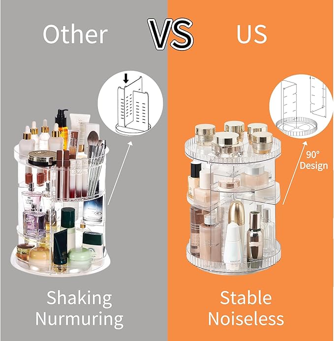 vacane Clear Rotating Makeup Organizer,8 Adjustable Layers Vanity Organizer Skincare Storage,Cosmetic Display Case 360° Stabilizly Spinning Multi-Function Storage for Bathroom and Bedroom Countertop