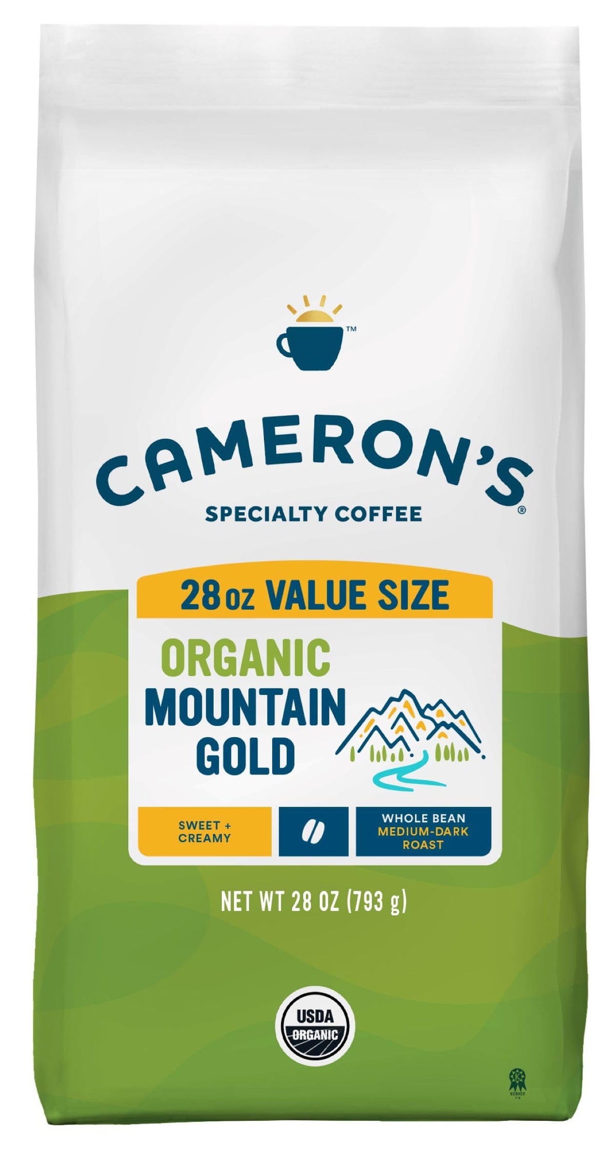 Cameron's Coffee Roasted Whole Bean Coffee, Organic Mountain Gold, 28 Ounce