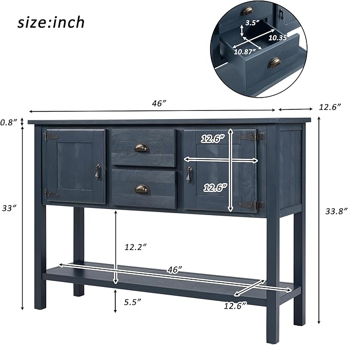 LKTART Solid Wood Farmhouse Console Table,Sofa Table with Storage Drawers and Shelves,Entryway Table for Entry Hallway Foyer,EasyAssembled (48" Navy Blue)