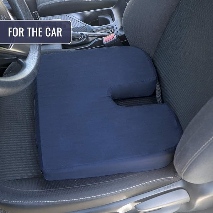 DMI Gradual Slope Seat Cushion for Coccyx, Sciatica and Tailbone Pain Used with Dining Room Chairs, Desk Chairs, Car Seats or Wheelchair Cushions, Machine Washable-Cover, 15 Inch, Navy (Pack of 2)