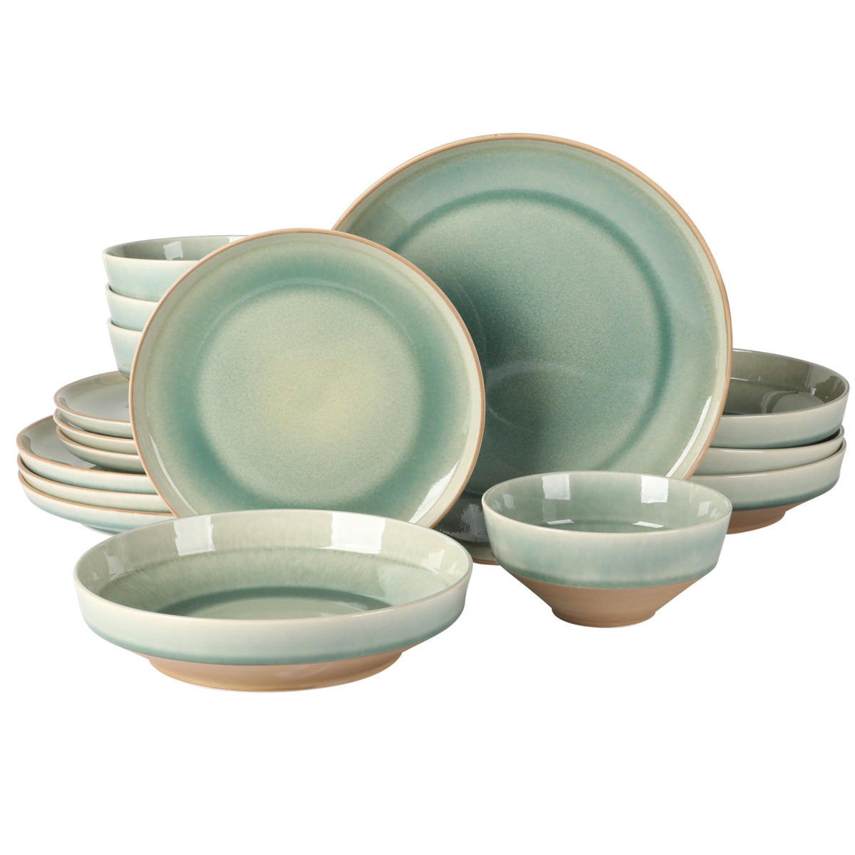 Gibson Elite Island Cove 16 Piece (Service for 4) Plates and Bowls Reactive Glaze Organic Round Dishes Stoneware Ceramic Dinnerware Set -Light Grey