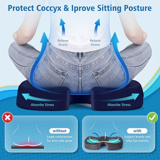 CloudBliss Gel Seat Cushion - Cooling Gel Enhanced, Memory Foam, Ergonomic Seat Cushion for Long Sitting for Office, Game, Car, Airplane (X-Large, Blue)