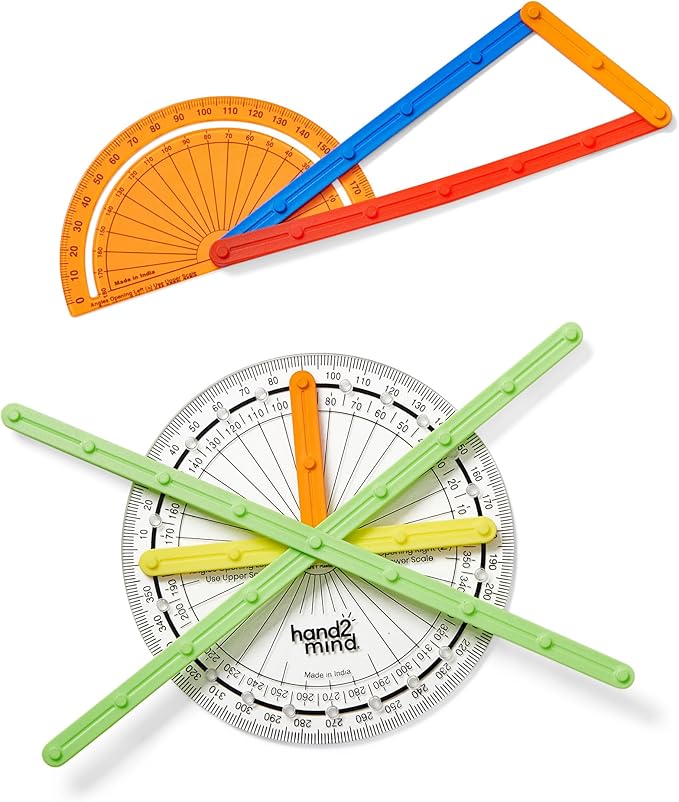 hand2mind AngLegs Starter Set with 2 Protractors, Geometry Manipulatives, Geometric Shapes for Classroom, Montessori Math Materials, Math Teaching Tools, 4th Grade Math Manipulatives for Kids