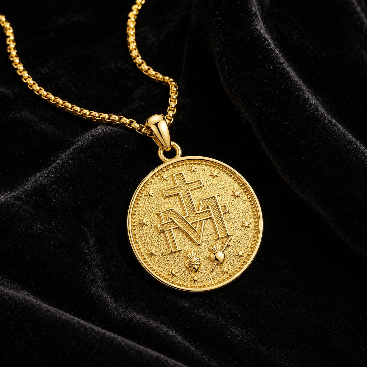 Taioiat 14K Gold Virgin Mary Medal Pendant Necklace Charm for Men