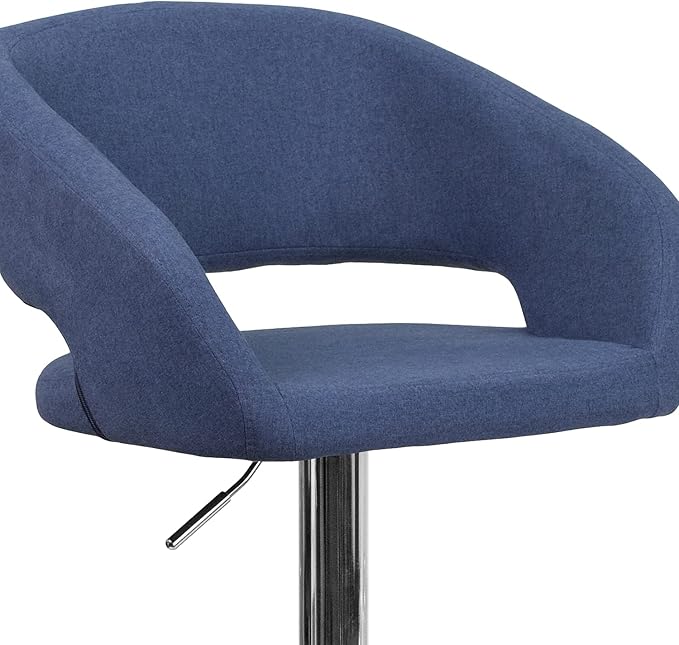 Flash Furniture Erik Comfortable & Stylish Contemporary Barstool with Rounded Mid-Back and Foot Rest, Adjustable Height - Blue Fabric with Chrome Base
