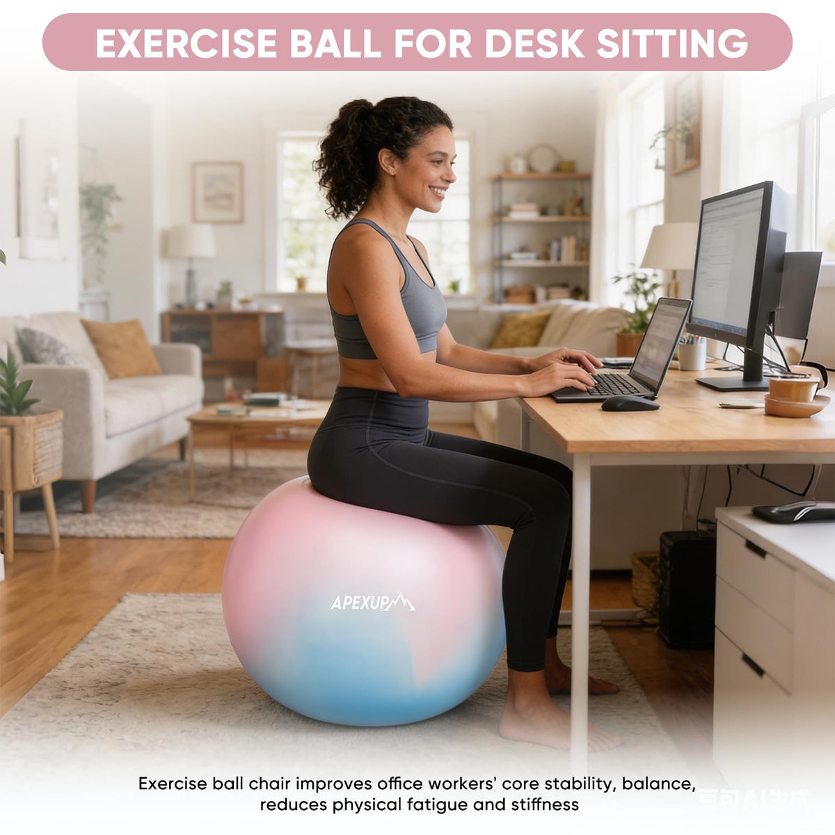 APEXUP Yoga Ball, 660 lbs Anti-Burst Exercise Ball with Pump, 5 Sizes (XL(27"~30") 75cm, Blue Pink)