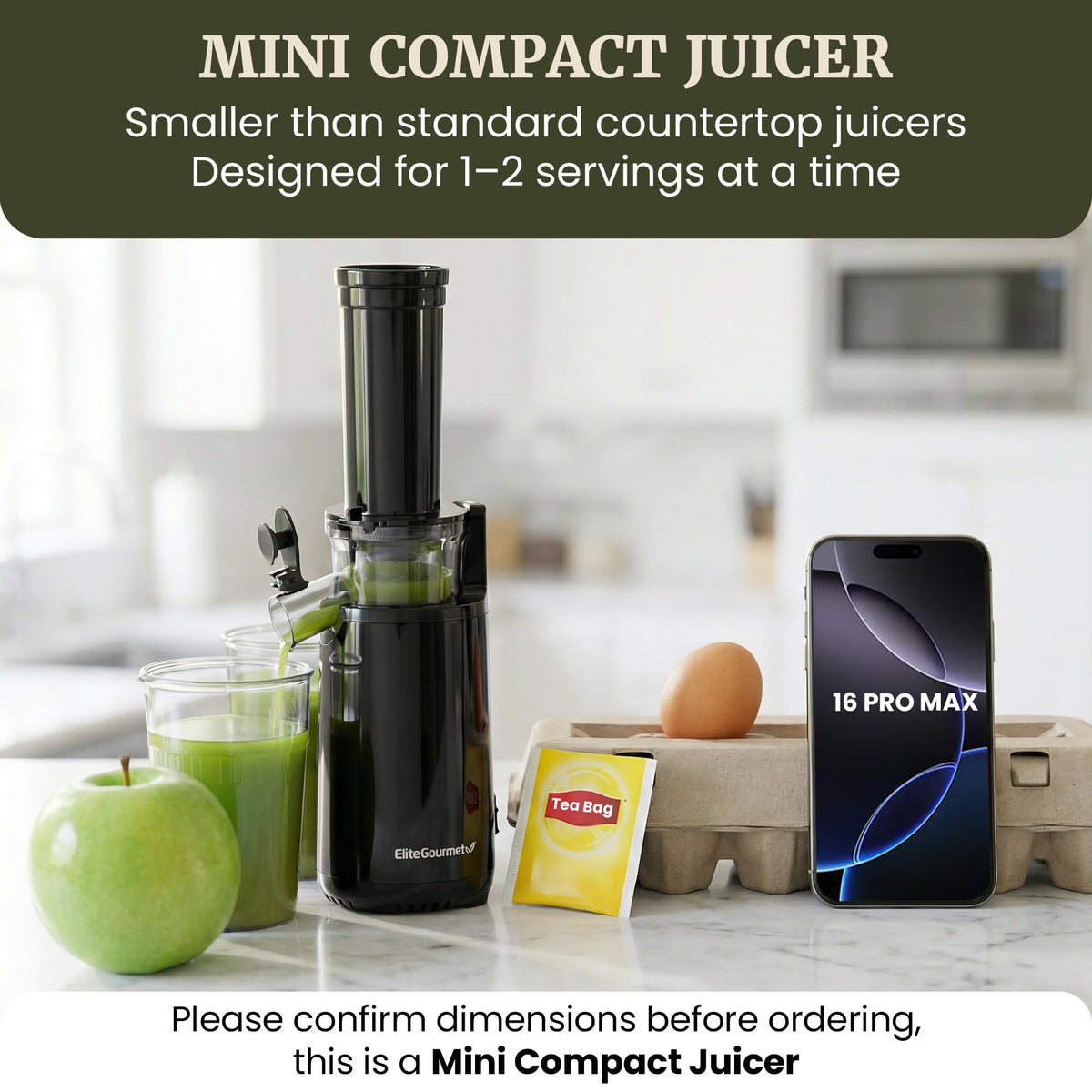 Elite Gourmet EJX600 BPA-Free Cold Press Juicer, 16 oz, Charcoal Grey