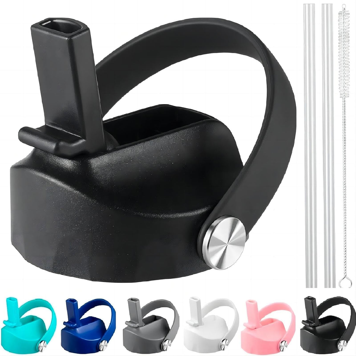 Straw Lid for Hydro Flask Wide Mouth, Lids with Straw for Hydroflask Wide Mouth 32 40 oz, Top Replacement Cap Sport Lid, Black