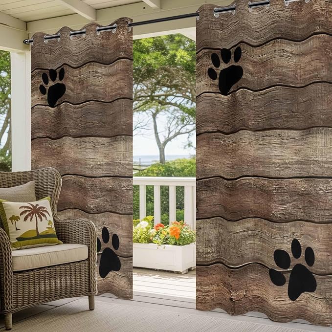 Wood Grain Outdoor Curtains for Patio Claws Animals Wooden Brown Vintage