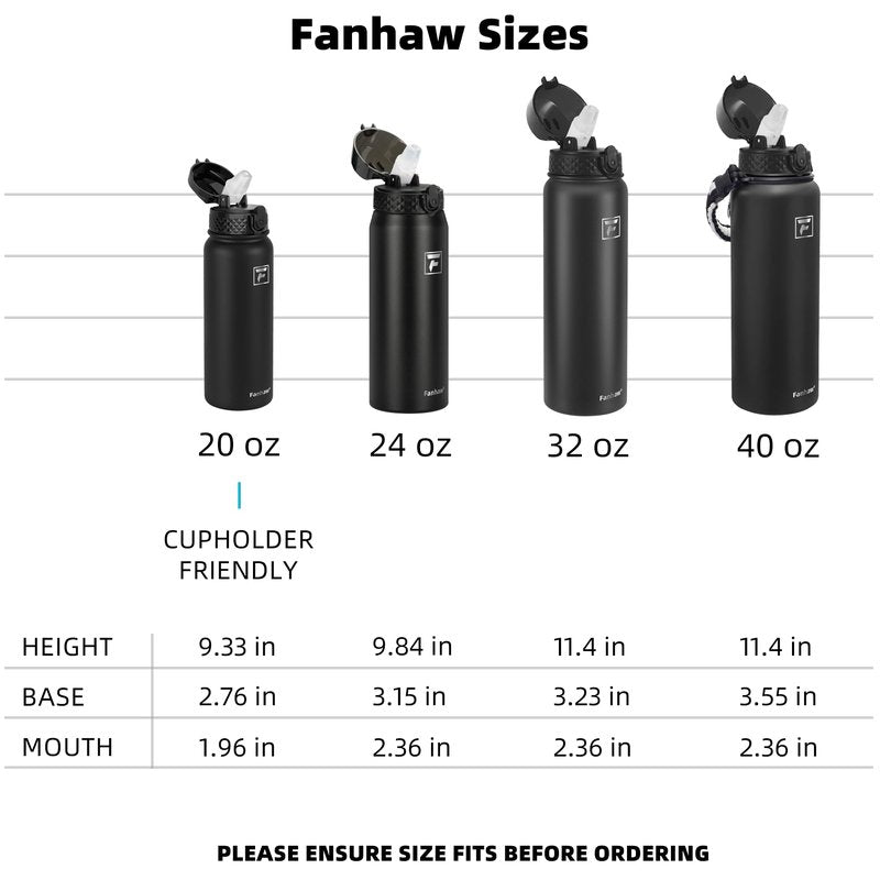 Fanhaw 20 Oz Kids Insulated Stainless Steel Water Bottle with Straw Lid, Leakproof & Anti-Dust Everyday Use Bottle for School, Women & Men, Back to School Essentials (Black)