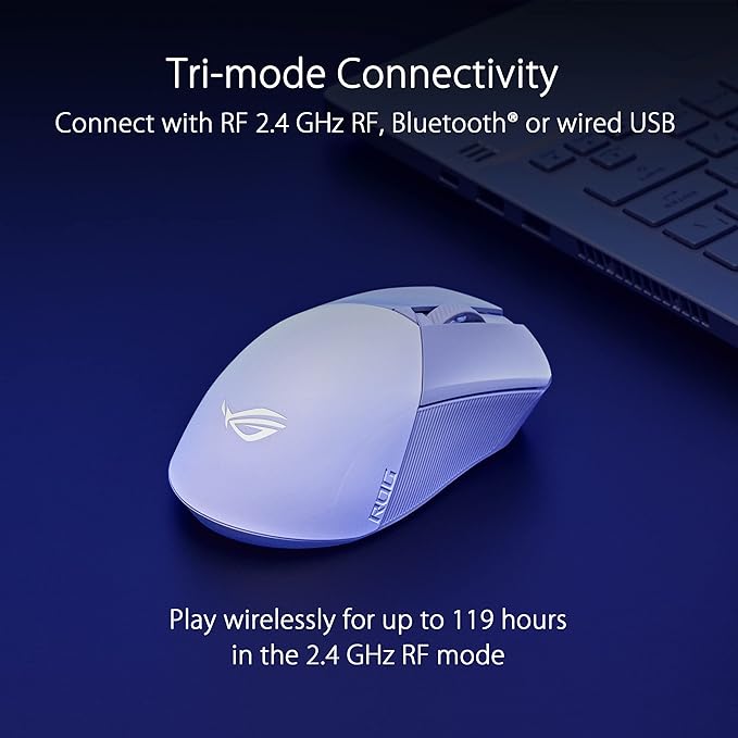 ASUS ROG Gladius III Wireless Aimpoint Gaming Mouse – Right-Handed Ergonomic, 79g, Tri-Mode Connectivity, 36K DPI, up to 119Hr Battery, Hot-Swappable Switches, PC/Mac Support - White