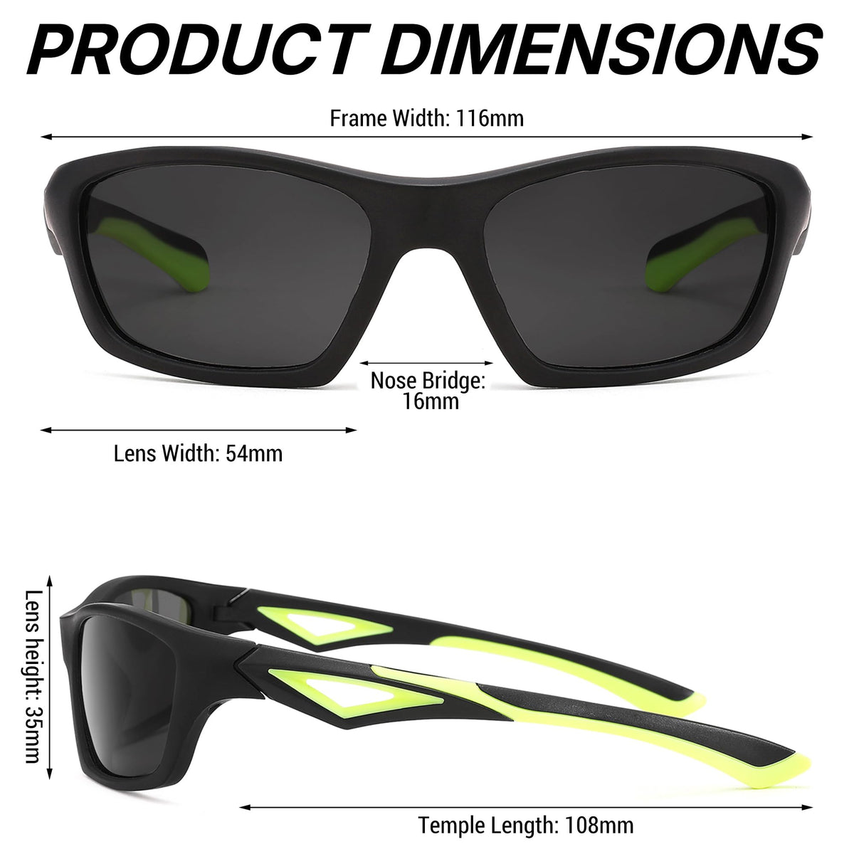 Pro Acme Kids Baseball Sports Polarized Sunglasses with Strap Unbreakable Flexible for Youth Boys Girls Age 4-12(A05 Green Frame/Gray Lens)
