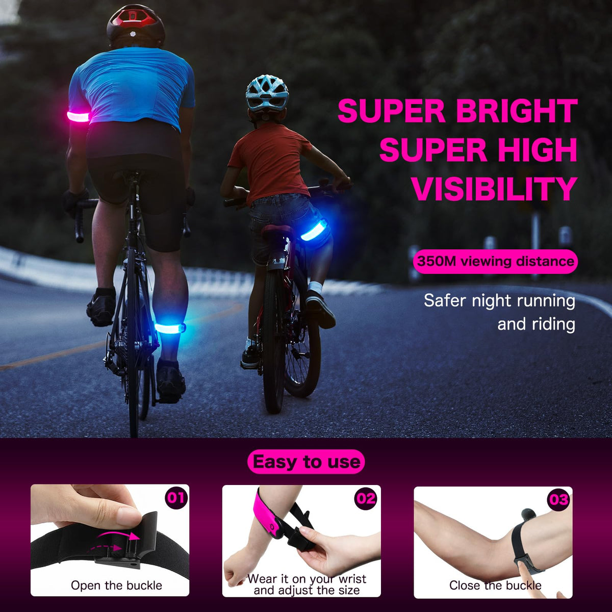 KOSKILL LED Armband Running USB Rechargeable(2 Pack), High Visibility Wristband for Runners, Joggers, Pet Owners, Cyclists, Adjustable Waterproof Reflective Bracelets for Night Running, Walking