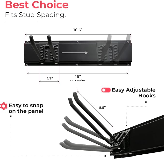 Garage Tool Organizer Wall Mount - 32 inches - Sturdy Storage Rack with Adjustable Hooks, Anti-Rust - Easy Installation, 200lbs Capacity - Garden Tool Organizer (02 Racks & 04 Hooks)