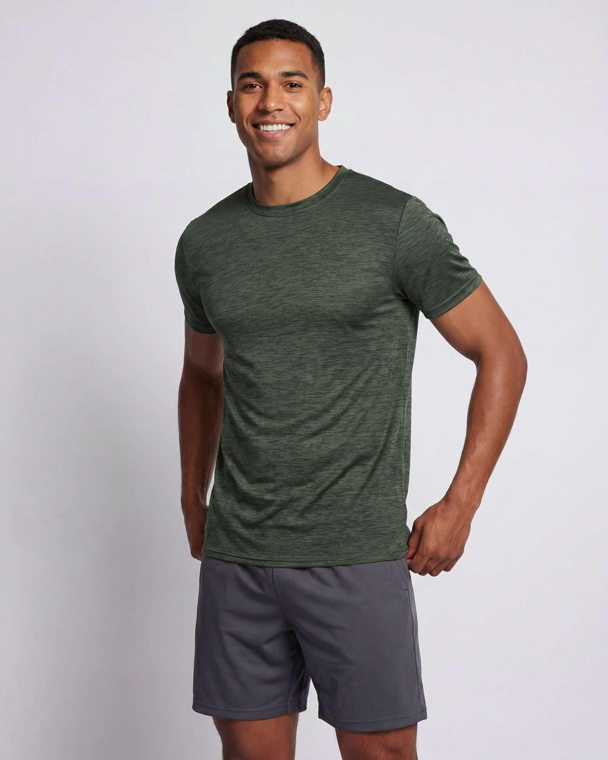 Real Essentials 5 Pack: Men's Dry-Fit Short Sleeve Crew Neck T Shirts Fitness Running Gym Workout Cool Exercise Athletic Tee, Set 11, Medium