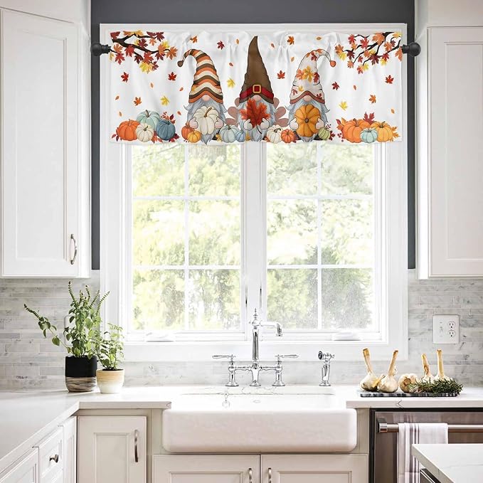 Fall Kitchen Curtain Set, Light Filtering Short Curtains Valance