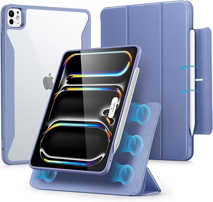 ESR for iPad Pro 13 Inch Case (M5/M4) 2025/2024, Removable Magnetic Cover, Vertical Stand, Fully Supports Pencil Pro and Pencil(USB-C), Rebound 360 Series, Lavender