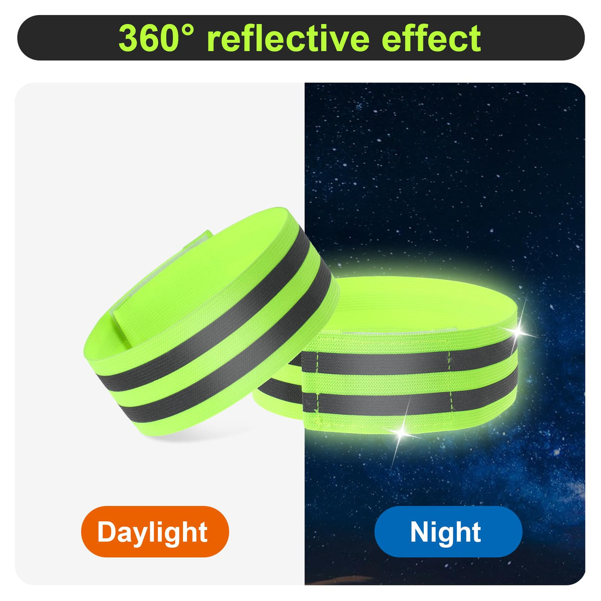 Gjinxi 4 Pcs High Visibility Reflective Bands, Elastic Reflective Arm Band Adjustable Armbands Arm Wrist Ankle Bands Safety Straps for Night Running, Walking, Cycling