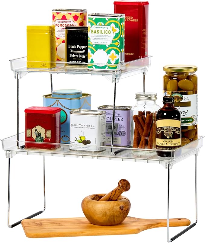 madesmart Stacking Shelf, Small, Clear, Vertical Storage with Airflow Holes, Organizer for Spices, Make-Up, Bottles & Jars, Clear
