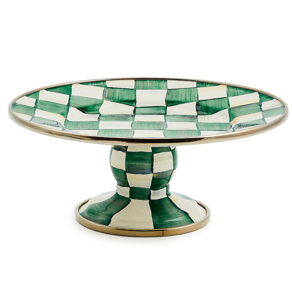 MACKENZIE-CHILDS Pedestal Platter, Small, Black-and-White Courtly Check