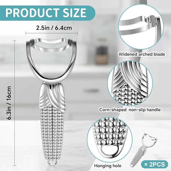 Lanties 2 Pcs Corn Peeler for Corn on The Cob Stainless Steel Stripper Tool with Aluminum Alloy Handle Kernel Stripper Remover, Comfortable Grip and Light Weight