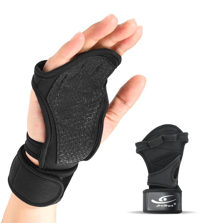 HiRui Ventilated Weight Lifting Workout Gloves for Men Women, Built-in Wrist Wraps and Non-Slip Palm Silicone to Avoid Calluses, Exercise Gym Gloves for Cross Training Powerlifting (Black, Medium)
