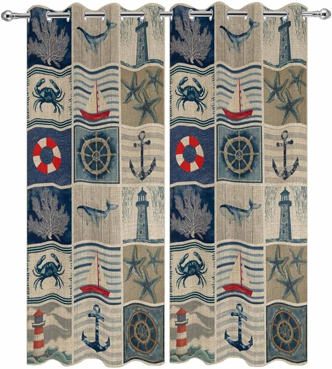 Oceans Outdoor Curtains for Patio Shell Starfish Whales Summer Vintage