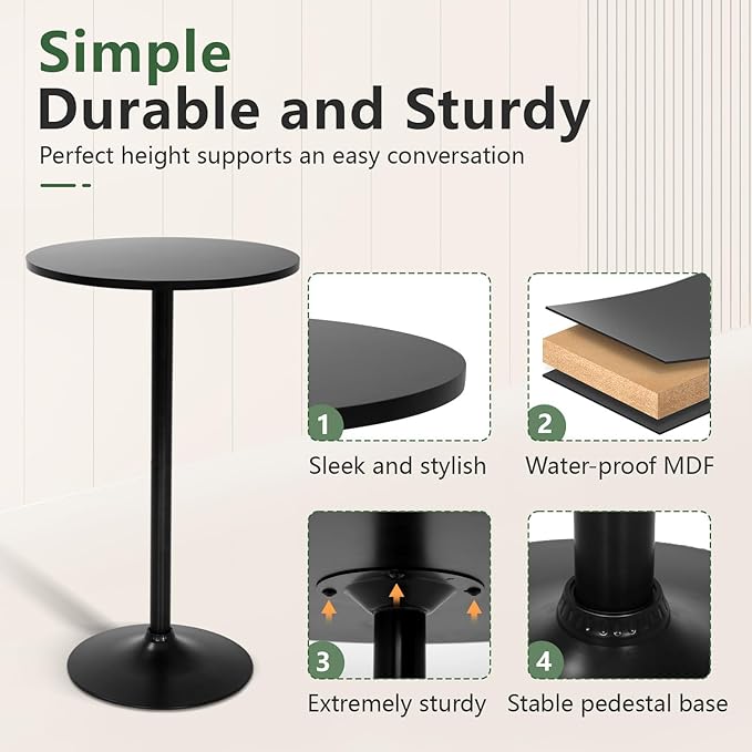 FDW Bistro Pub Table 40 Inch Height Cocktail Table Round Bistro Bar Table for Home and Kitchen Dining