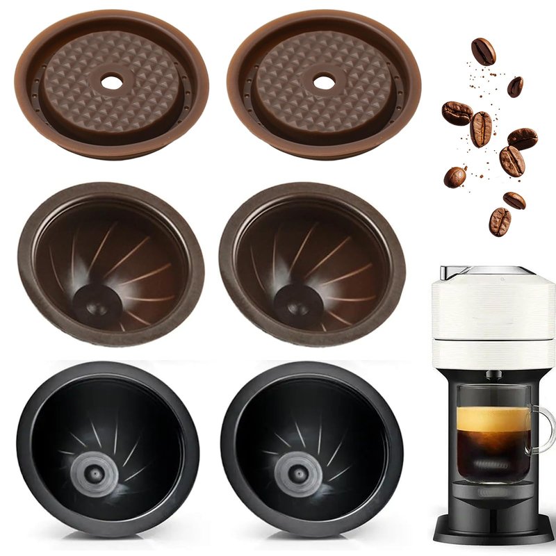 Sendoger Starter Set (4 Cups & 2 Silicone Lids) Reusable Pods for Nespresso Vertuo, 2x150ml & 2x230ml Refillable Coffee Capsules Compatible with Vertuoline Plus & GCAT1 and ENV135/150,No Foil Needed