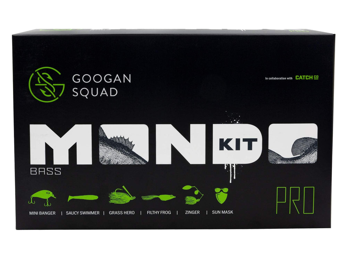 Catch Co Googan Squad Bass Fishing Mondo Kit PRO | Googan Squad Mini Banger, Zinger, Grass Hero, Filthy Frog, Saucy Swimmer, and Necko Sun Mask