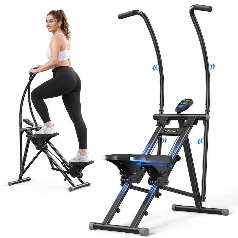 MERACH Stair Stepper, Hands & Feet Synchronized Stair Climber, Stairmaster for Full-Body Workout at Home, Compact Vertical Climber with Extended & Adjustable Pedals, Deep & Black