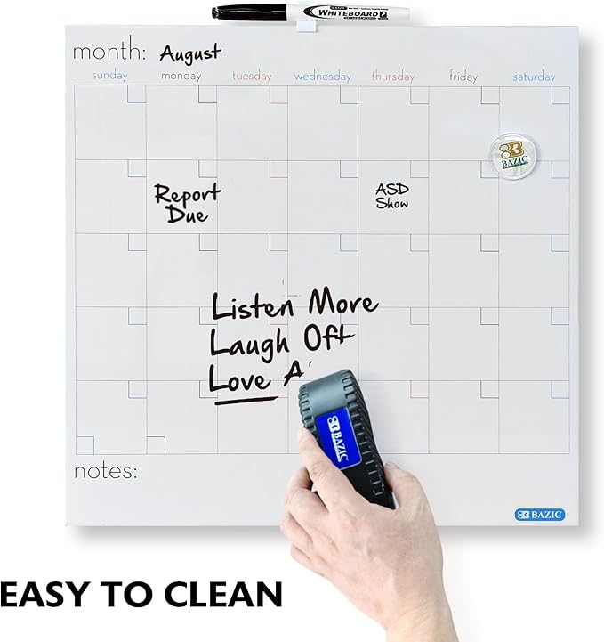 BAZIC Products Magnetic Dry Erase Calendar Board Tile + Markers & Magnets, 14" X 14" Calendar Whiteboard for Office Schedule Planner, 12-Pack