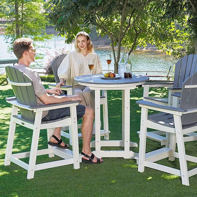 OTSUN Outdoor Tall Adirondack Chairs Set of 2, Patio Bar Stool Chair with High Back, 400lbs, Widened Arms, All-Weather Balcony Chair for Backyard, Garden, Yard - Light Grey
