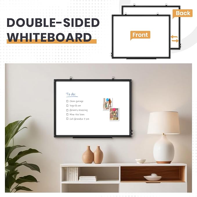 Double Sided Magnetic White Board，36"x24" Dry Erase Whiteboard for Wall with Black Aluminum Frame Presentation Board for School, Office and Home
