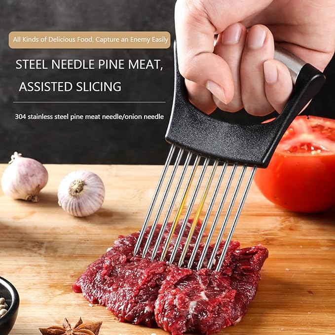 Zemcxney Stainless Steel Onion Holder for Slicing, Lemon Slicer Onion Cutter, Vegetable Cutter for Potato and Tomato, Avocados, Eggs, Food Slicer Assistant Tool for Fruit and Meat