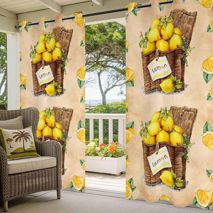 Lemon Outdoor Curtains for Patio Lemons in Baskets Summer Tropical Plant Brown