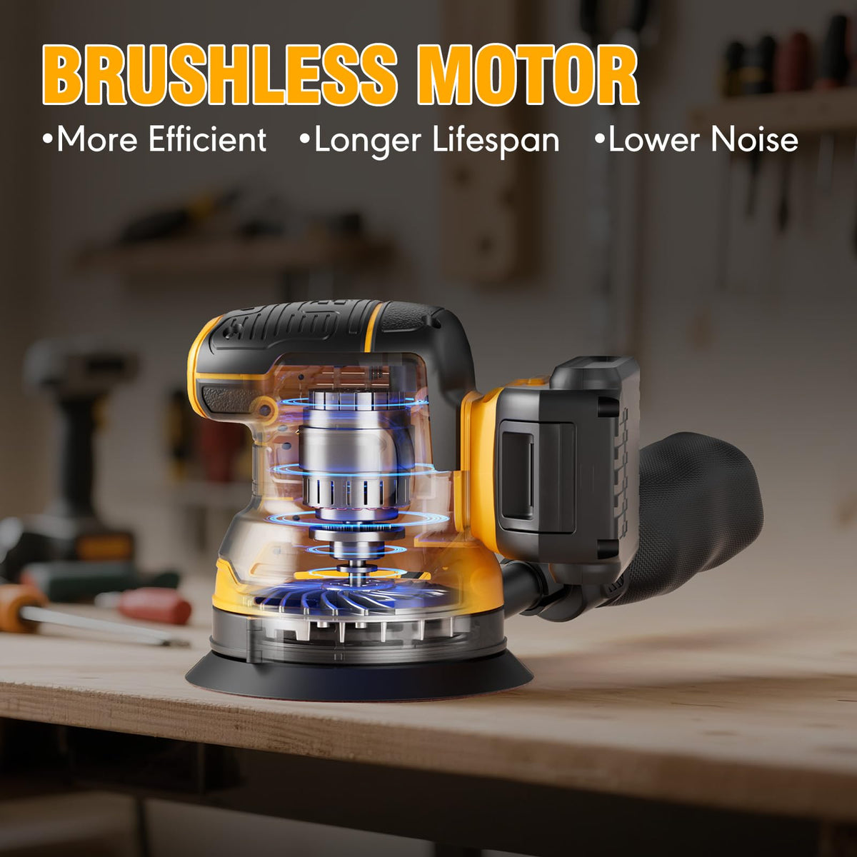 Random Orbital Sander for Dewalt 20V Battery, 5" Palm Cordless Sander with 10pcs Sandpaper, 3 Variable Speeds, Dust Collector for Woodworking Polishing Sanding(Battery Not Included)